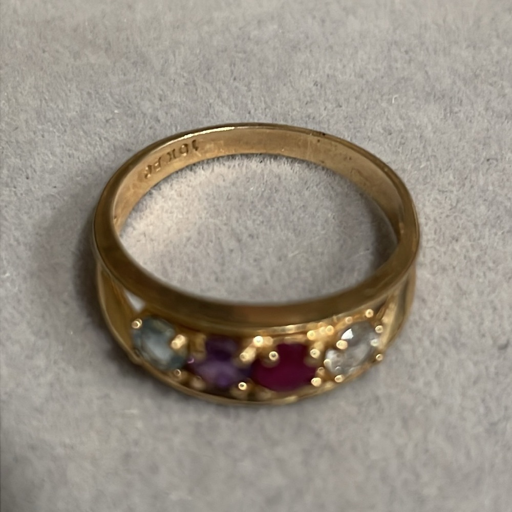 Vintage Multi Gemstone 10k Solid Yellow Gold "Mot… - image 2